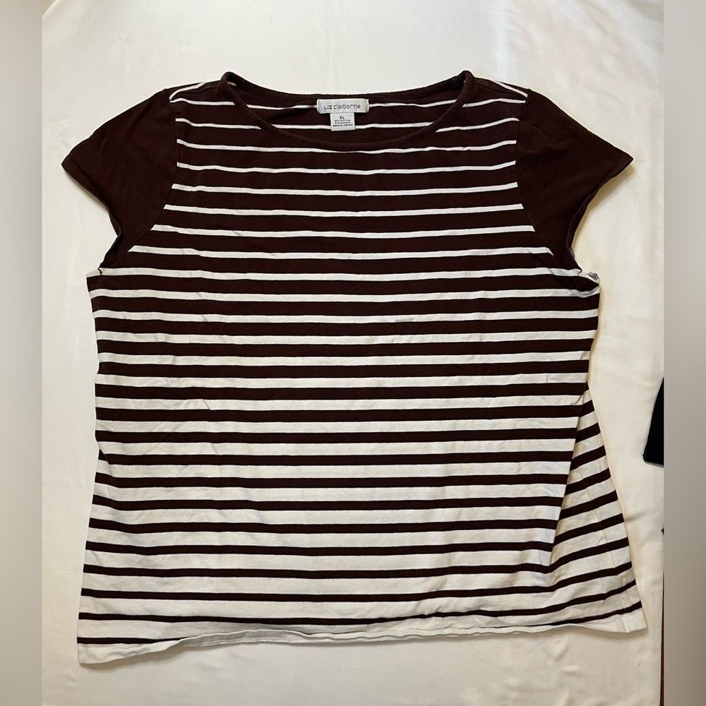 Liz Claiborne size XL brown and white striped ombre shirt